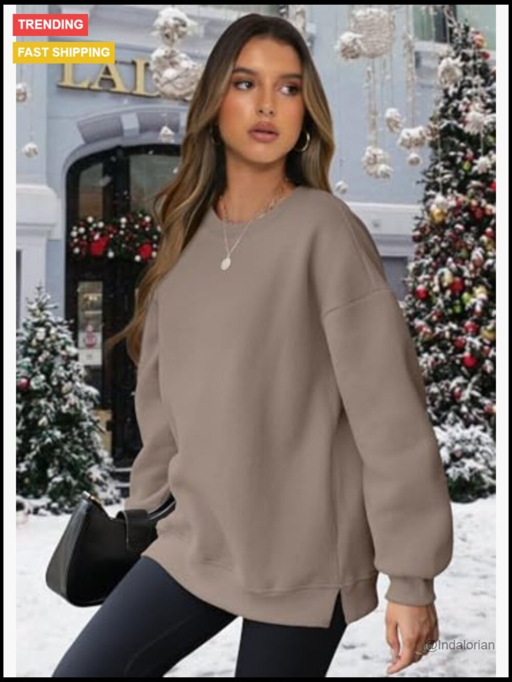 Oversized Fleece Pullover Sweatshirt with Pocket Casual Long Sleeve - Picture 2 of 6